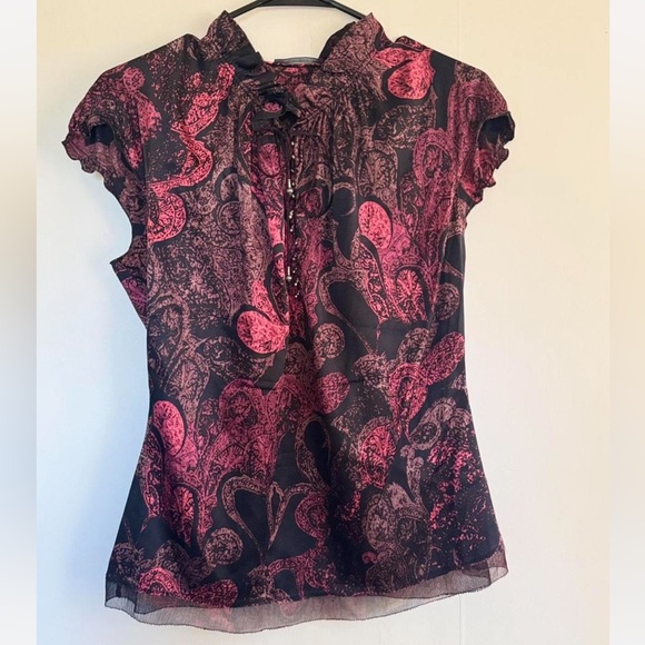 Vintage Elie Tahari Silk Black and Pink Women's Top - Picture 1 of 6